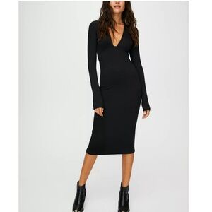 WILFRED FREE Aritzia Abby Plunge V Neck Long Sleeve Midi Dress Sz Small Gray